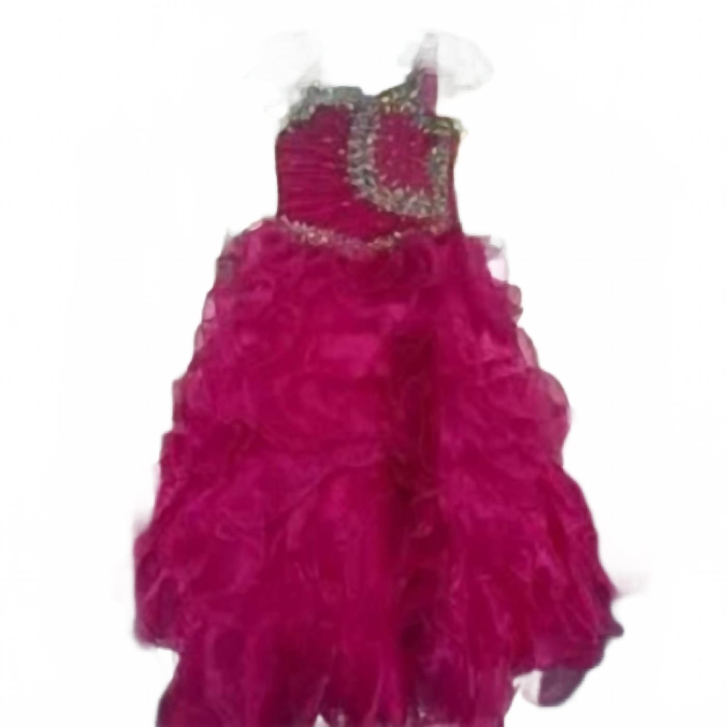 New Little Rosie Girl's Long National Pageant Dress In Fuchsia